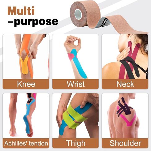 AZEN 3 Rolls Kinesiology Tape, 16.4 ft Waterproof Kinetic Tape for Joints Support and Muscle Pain Relief, Uncut Muscle Tape, Knee Tape, Athletic Tape - Black in Saudi Arabia