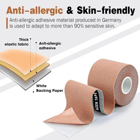 AZEN 3 Rolls Kinesiology Tape, 16.4 ft Waterproof Kinetic Tape for Joints Support and Muscle Pain Relief, Uncut Muscle Tape, Knee Tape, Athletic Tape - Black in Saudi Arabia
