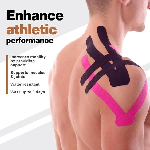 AZEN 3 Rolls Kinesiology Tape, 16.4 ft Waterproof Kinetic Tape for Joints Support and Muscle Pain Relief, Uncut Muscle Tape, Knee Tape, Athletic Tape - Black in Saudi Arabia