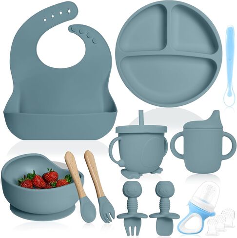 Bluet B- - Baby Led Weaning Supplies - Baby Spoons, Suction Bowl - Plate - Baby Utensils Set - Silicone Feeding Set for Baby First Foods - 8 pcs in Saudi Arabia