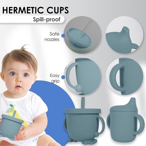 Bluet B- - Baby Led Weaning Supplies - Baby Spoons, Suction Bowl - Plate - Baby Utensils Set - Silicone Feeding Set for Baby First Foods - 8 pcs in Saudi Arabia