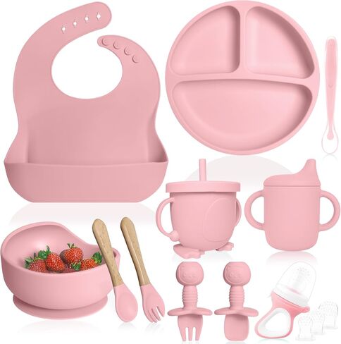 Bluet B- - Baby Led Weaning Supplies - Baby Spoons, Suction Bowl - Plate - Baby Utensils Set - Silicone Feeding Set for Baby First Foods - 8 pcs in Saudi Arabia