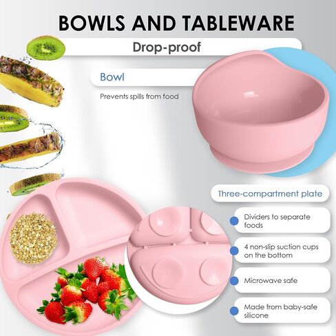 Bluet B- - Baby Led Weaning Supplies - Baby Spoons, Suction Bowl - Plate - Baby Utensils Set - Silicone Feeding Set for Baby First Foods - 8 pcs in Saudi Arabia