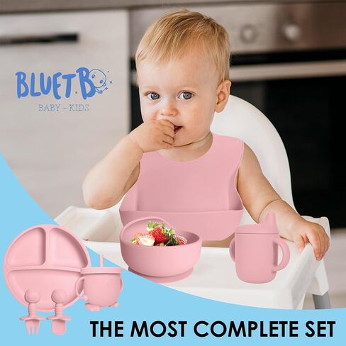 Bluet B- - Baby Led Weaning Supplies - Baby Spoons, Suction Bowl - Plate - Baby Utensils Set - Silicone Feeding Set for Baby First Foods - 8 pcs in Saudi Arabia