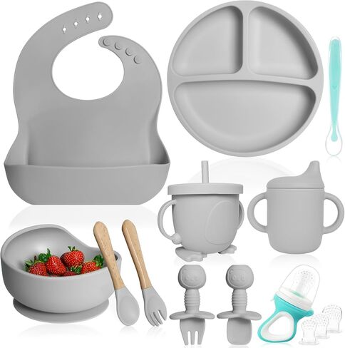Bluet B- - Baby Led Weaning Supplies - Baby Spoons, Suction Bowl - Plate - Baby Utensils Set - Silicone Feeding Set for Baby First Foods - 8 pcs in Saudi Arabia