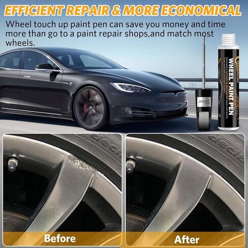 Black Rim Touch Up Paint,Car Wheel Paint for Rims Scratch Repair Remover Pen Kit 2 in 1,Wheel Touch Up Paint for Cars Quick and Easy Fix Rim Curb Rash Scuff (Black) in Saudi Arabia