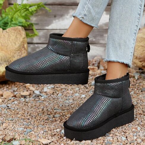 أحذية شتوية من جلد البقر الحقيقي للنساء، أحذية ثلج دافئة خفيفة الوزن للنساء مع بطانة من الفرو الصناعي in Kuwait