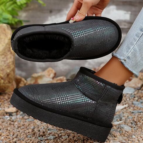 أحذية شتوية من جلد البقر الحقيقي للنساء، أحذية ثلج دافئة خفيفة الوزن للنساء مع بطانة من الفرو الصناعي in Kuwait