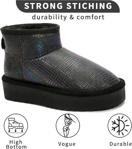 أحذية شتوية من جلد البقر الحقيقي للنساء، أحذية ثلج دافئة خفيفة الوزن للنساء مع بطانة من الفرو الصناعي in Kuwait