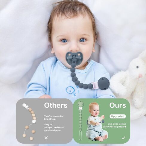 TYRY.HU Pacifier Holder Clip with One Piece Beads for Baby Boys and Girls, 3 Pack Soft Flexible Rust-Free Binky Clips with Texture for Teething, Baby Essentials, Keeps Pacifier Clean, Safe for Newborn in Saudi Arabia