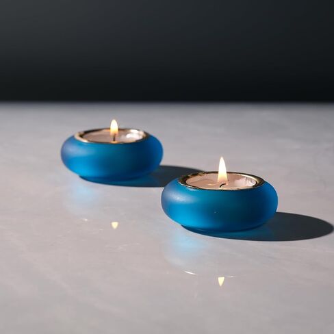 Handmade Decorative Pebble Tealight Candle Holders Set of 2 - Handcrafted Home Decor Accent for Calming Earthy Aesthetic Black Blue Matte Finish Resin Diameter 2.6 inches in Kuwait