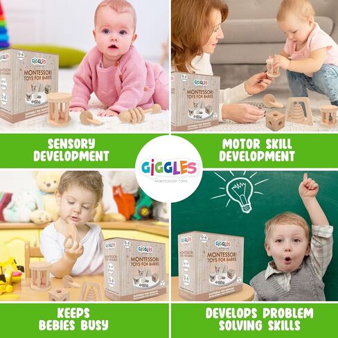 (6 Pack) Babies 0-6 Months, Wooden Baby Toy Rattle, Teether, Teethers, Teething for Babies, Natural Wood, Baby Toys, Infant Circle Rattle, Rattles, Baby Wooden Toys 6-12 (Natural) in Saudi Arabia