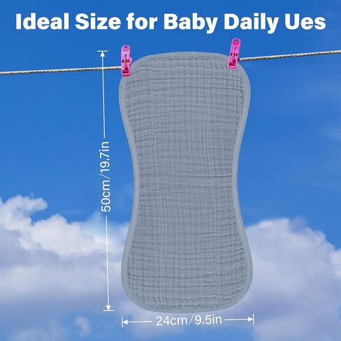 Muslin Baby Burp Washable Cloths Sets for Girl Boy Large, 8 Pack 100% Cotton Burp Clothes Absorbent Easy to Dry for Newborn Unisex 20 x 10 Inches(Grey) in Kuwait