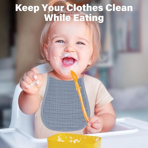 Muslin Baby Burp Washable Cloths Sets for Girl Boy Large, 8 Pack 100% Cotton Burp Clothes Absorbent Easy to Dry for Newborn Unisex 20 x 10 Inches(Grey) in Kuwait