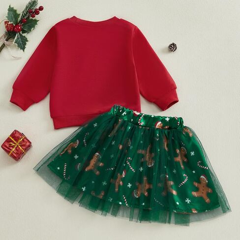 Toddler Baby Girl Christmas Outfit Santa Claus&Gingerbread Print T-shirt and Tulle Tutu Skirts Little Girls Clothes in Saudi Arabia