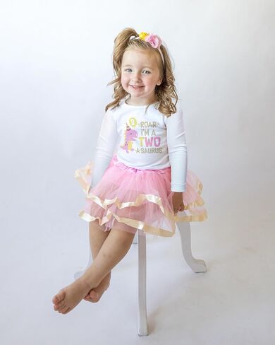 Luke and Lulu 2 Year Old Girl Dinosaur Birthday Outfit - Two Rex Pink Gold Dress with Headband for Toddlers in Saudi Arabia