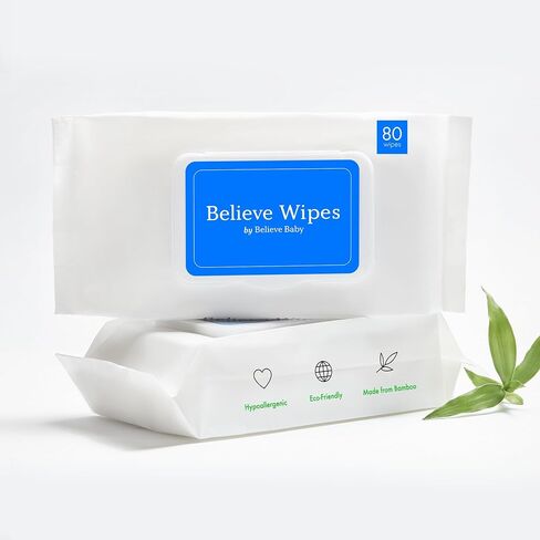 Believe Baby Wipes - bamboo makeup remover wipes - all natural facial wipes for sensitive skin - hypoallergenic unscented beauty wipes - oil and alcohol free face wipes - disposable, compostable, travel-size - 10pc x 10 packs (100ct) in Saudi Arabia