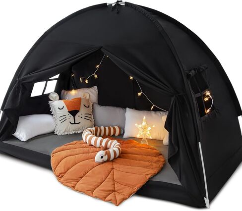 Twin Size Bed Canopy Bed Tents Dream Tent on Bed Privacy Space Blackout Sleeping Tents Indoor Breathable Portable Cottage Drafty Room Floor Bed Tents (Black) in Saudi Arabia
