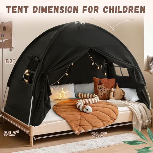 Twin Size Bed Canopy Bed Tents Dream Tent on Bed Privacy Space Blackout Sleeping Tents Indoor Breathable Portable Cottage Drafty Room Floor Bed Tents (Black) in Saudi Arabia