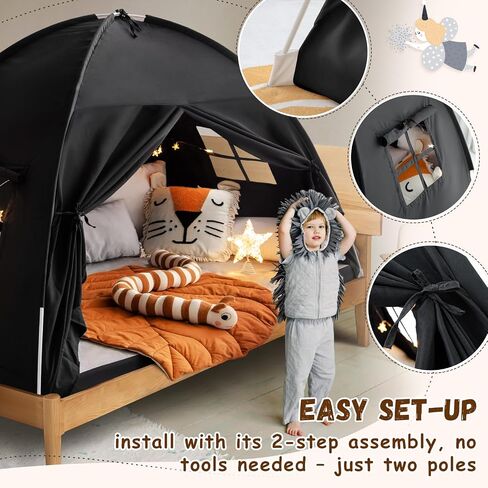 Twin Size Bed Canopy Bed Tents Dream Tent on Bed Privacy Space Blackout Sleeping Tents Indoor Breathable Portable Cottage Drafty Room Floor Bed Tents (Black) in Saudi Arabia