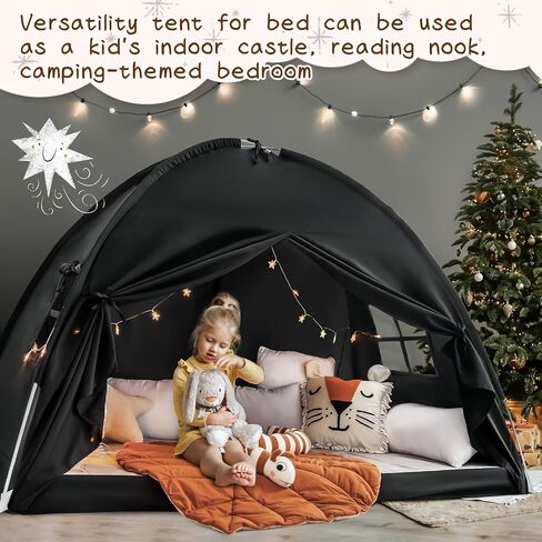 Twin Size Bed Canopy Bed Tents Dream Tent on Bed Privacy Space Blackout Sleeping Tents Indoor Breathable Portable Cottage Drafty Room Floor Bed Tents (Black) in Saudi Arabia