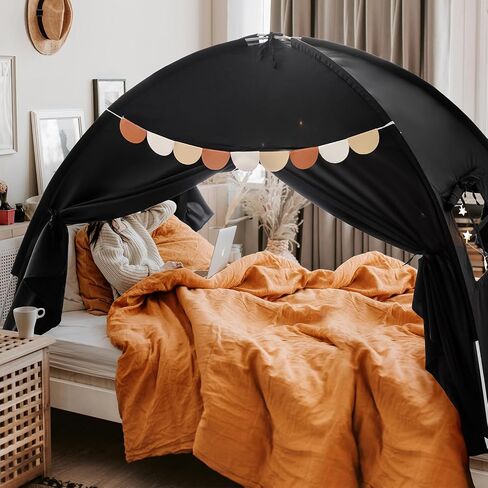 Twin Size Bed Canopy Bed Tents Dream Tent on Bed Privacy Space Blackout Sleeping Tents Indoor Breathable Portable Cottage Drafty Room Floor Bed Tents (Black) in Saudi Arabia