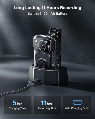 BOBLOV B4K5 128GB 4K Body Camera,3400mAh IP68 Waterproof GPS Police Body Cams for 11Hrs Video Record, Provide Charging Dock, Night Vision Video Camcorder for Personal, Guard Civilians(128GB) in Saudi Arabia