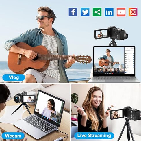 كاميرا فيديو كاميرا فيديو فائقة الدقة 2.7K 42MP مسجل كاميرات رقمية ليوتيوب TikTok 3 بوصة شاشة دوران 270 درجة 18X تكبير كاميرات فيديو مع بطاريتين تتضمن بطاقة SD سعة 32 جيجابايت in Kuwait