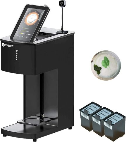 Mini Coffee Latte Art Printer EB-FM1 Photo Selfie Printer for DIY Pictures, Patterns, text and QR codes on Coffee, Cocktail, yogurt, Cake and Cookies (EB-FM1 + Brown, Gold, Green) in Kuwait