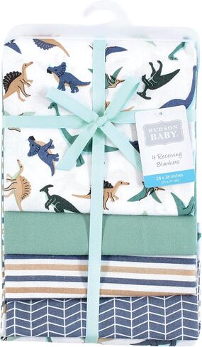Hudson Baby Unisex Baby Cotton Rich Flannel Receiving Blankets 4-Pack, Dino Friends, One Size in Saudi Arabia