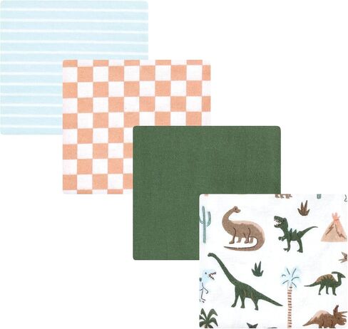 Hudson Baby Unisex Baby Cotton Rich Flannel Receiving Blankets 4-Pack, Dino Friends, One Size in Saudi Arabia