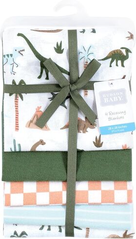 Hudson Baby Unisex Baby Cotton Rich Flannel Receiving Blankets 4-Pack, Dino Friends, One Size in Saudi Arabia