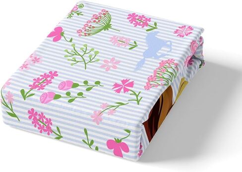 Girls Horse Sheet Set Kids Cartoon Farmhorse Floral Bedding Set for Toddler Baby Girl Pink Blue Stripe Bed Sheets Breathable Spirit Horse Animal Bed Sheet Set Room Decor Bed Set Full Size in Saudi Arabia