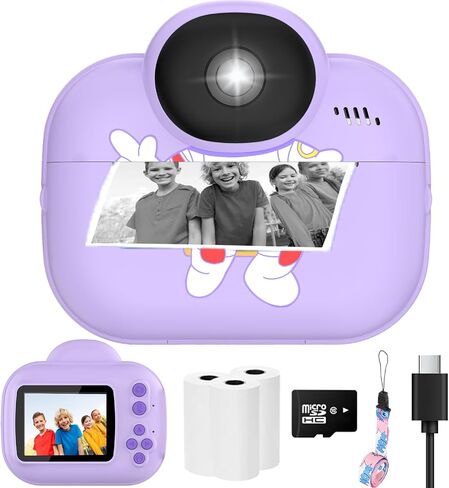 Kids Camera Toys, Instant Print Camera for Kids, Toddler Cameras for Girls Boys,1080P HD Digital Cameras, Portable Travel Toys for Girls 4 5 6 7 8 9 10 Year Old with SD Card (Purple) in Saudi Arabia
