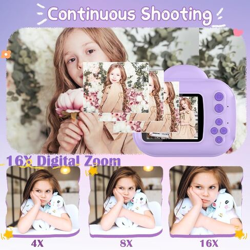 Kids Camera Toys, Instant Print Camera for Kids, Toddler Cameras for Girls Boys,1080P HD Digital Cameras, Portable Travel Toys for Girls 4 5 6 7 8 9 10 Year Old with SD Card (Purple) in Saudi Arabia