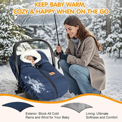 Zooawa Car Seat Cover for Babies, Winter Infant Car Seat Cover with Visible Mesh Window, Waterproof & Coldproof Carseat Cover with "T" Shape Zipper for Most Newborn Car Seat, Indigo in Saudi Arabia