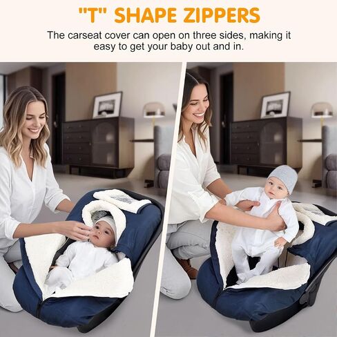 Zooawa Car Seat Cover for Babies, Winter Infant Car Seat Cover with Visible Mesh Window, Waterproof & Coldproof Carseat Cover with "T" Shape Zipper for Most Newborn Car Seat, Indigo in Saudi Arabia