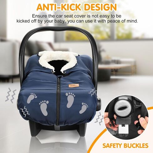 Zooawa Car Seat Cover for Babies, Winter Infant Car Seat Cover with Visible Mesh Window, Waterproof & Coldproof Carseat Cover with "T" Shape Zipper for Most Newborn Car Seat, Indigo in Saudi Arabia