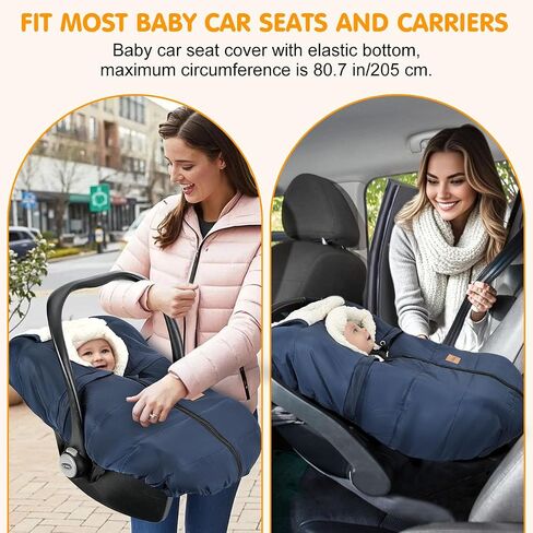 Zooawa Car Seat Cover for Babies, Winter Infant Car Seat Cover with Visible Mesh Window, Waterproof & Coldproof Carseat Cover with "T" Shape Zipper for Most Newborn Car Seat, Indigo in Saudi Arabia