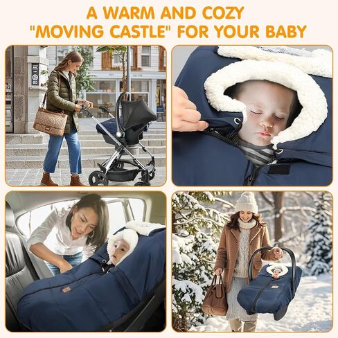Zooawa Car Seat Cover for Babies, Winter Infant Car Seat Cover with Visible Mesh Window, Waterproof & Coldproof Carseat Cover with "T" Shape Zipper for Most Newborn Car Seat, Indigo in Saudi Arabia