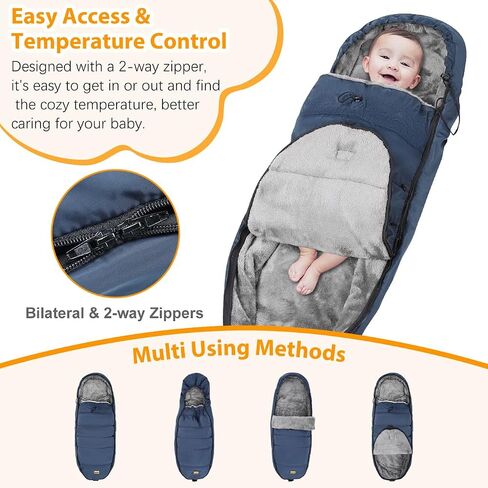 Zooawa Car Seat Cover for Babies, Winter Infant Car Seat Cover with Visible Mesh Window, Waterproof & Coldproof Carseat Cover with "T" Shape Zipper for Most Newborn Car Seat, Indigo in Saudi Arabia