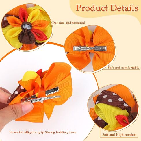 Fall Thanksgiving Hair Clips Turkey Bow Hair Accessories for Women Girls Autumn Turkey Handcrafted Hairpins Orange Red Alligator Hair Barrettes for Girls Thanksgiving Party Supplies Decor in Saudi Arabia