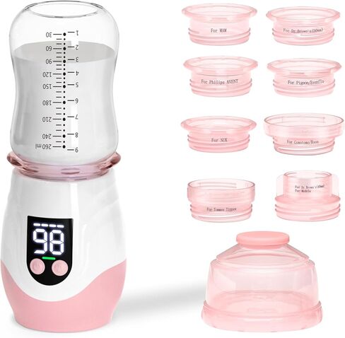 سخان زجاجات محمول للسفر، جهاز تسخين زجاجات الأطفال بدون سلك، سخان زجاجات قابل لإعادة الشحن مع 8 محولات، 1 حاوية مسحوق الحليب، متوافق مع معظم الزجاجات، تسخين سريع، أبيض in Kuwait