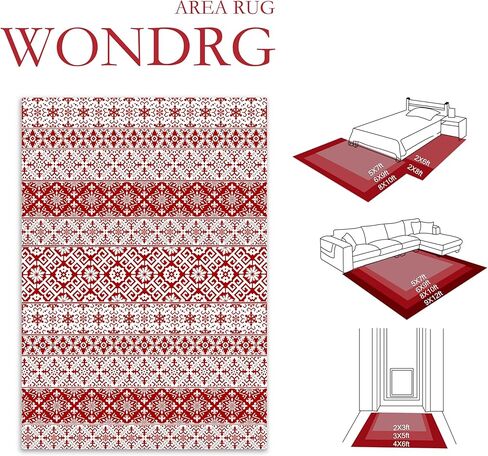 Christmas Area Rug 2x3 Red Snowflake Plaid Decorative Doormat Entryway Kitchen Washable Non Slip Soft Low Pile Small Carpet for Living Room Bedroom Entrance Dining Room Bathroom in Kuwait