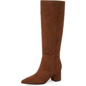 Knee High Boots for Women Chunky Heel Pointed Toe Boots Side Zipper Long Boots
