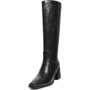 Women's Knee High Boots Chunky Heel Square Toe Tall Boots High Block Heel Side Zipper Fashion Long Boots