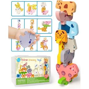 Toys for Toddlers 1-3, Montessori Toys for 1 2 3 4 Year Old Boys & Girls, Toys Age 2-4 0-2 Kids Baby, 1 2 3 Year Old Girls Boys Gifts, Wooden Animal Blocks Stacking Education Puzzles Toys