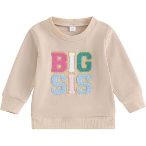 Twopumpkin Baby Toddler Girl Crewneck Sweatshirt/Romper Long Sleeve Pullover Sister Matching Outfit Fall Winter Clothes (BIG SIS Sweatshirts, 18-24 Months)