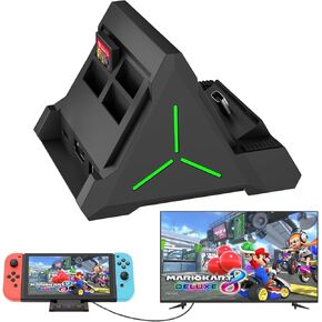 TV Dock Station for Switch/Switch OLED, Switch TV Dock with 4K HDMI/USB C/USB 3.0 Port, LED Beathing Atmosphere Light and can Hold 4 Game Slots, Replacement Charging Dock for Nintendo Switch