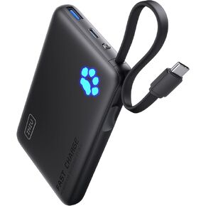 INIU Portable Charger, Slimmest 10000mAh Power Bank with Build in USB-C Cable, 20W PD Fast Charging USB C in&Out Battery Pack, External Phone Charger for iPhone 16 15 14 13 Samsung S22 S21 Google etc